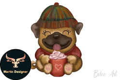 Baby Pug Drink Coffee PNG