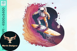 Astronaut Surfing Vintage PNG Watercolor Design 72