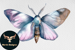 Watercolor Clipart. Moth Boho Butterfly Design 101