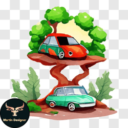 Cars Resting on Tree Tops   Unusual and Captivating Image PNG Design 185
