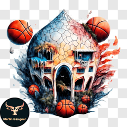 Unique Basketball themed House with Rainstorm PNG