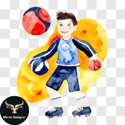 Young Boy with Basketball PNG
