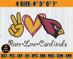 Cardinals Embroidery, Peace Love Cardinals, NFL Machine Embroidery Digital, 4 sizes Machine Emb Files -14 - Martin