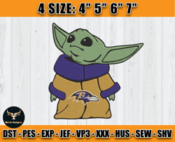 Ravens Embroidery, Baby Yoda Embroidery, NFL Machine Embroidery Digital, 4 sizes Machine Emb Files -02 Martin
