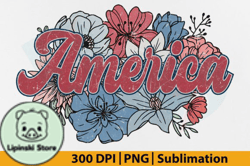 4th of July PNG, Retro America Floral Design 33