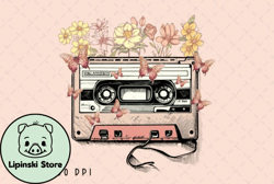 Vintage Soul Cassette Tape Flowers PNG Design 11