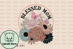 Blessed Mom Retro Floral Vintage PNG Design 15