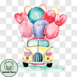 Vintage Car with Balloons and Floating Hearts PNG Design 165