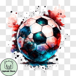 Vibrant Soccer Ball with Colorful Paint Splatters PNG Design 237