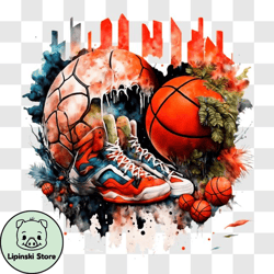 Colorful Basketball and Sneaker Painting PNG Design 62