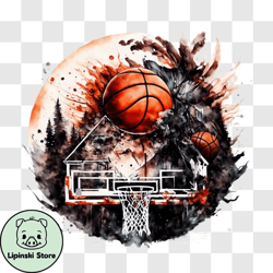 Exciting Basketball Action with House and Trees PNG Design 58