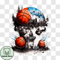 Skull with Basketball Artwork PNG Design 108