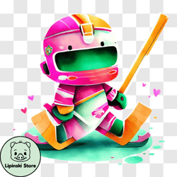 Colorful Cartoon Character Skating with Hockey Stick PNG Design 121