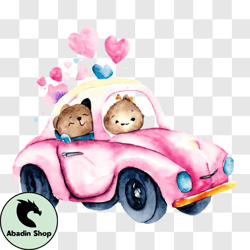 Two Bears Celebrating Valentines Day in a Pink Car PNG Design 166