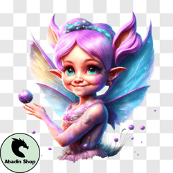 Playful Cartoon Fairy with Pink Hair and Blue Wings PNG Design 235