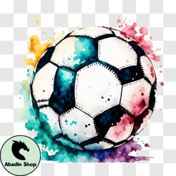 Colorful Soccer Ball with Watercolor Splatters PNG Design 262