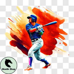 Colorful Baseball Player Ready to Swing PNG