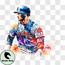 Colorful Baseball Player in Action PNG