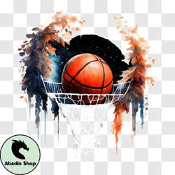 Basketball Hoop with Ball on Dark Background PNG