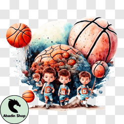 Group of Children Playing Basketball PNG