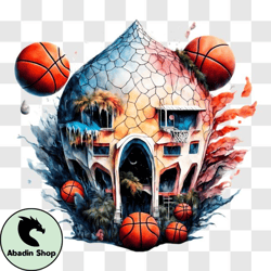 Unique Basketball themed House with Rainstorm PNG