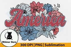 4th of July PNG, Retro America Floral Design 33