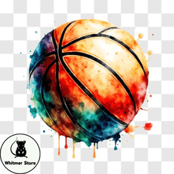 Colorful Basketball Ball with Paint Splatters PNG Design 284