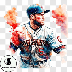 Indianapolis Astros Baseball Player with Watercolor Splatters PNG