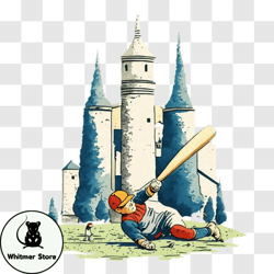Baseball Player Illustration with Castle in Background PNG