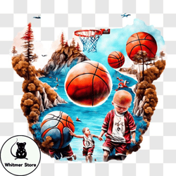 Children Playing Basketball in Water   Artwork PNG
