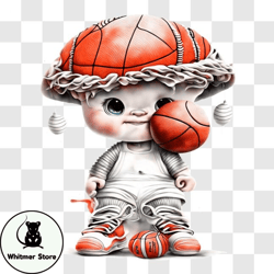 Cartoon character playing basketball with orange mushroom hat PNG