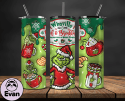 Grinchmas Christmas 3D Inflated Puffy Tumbler Wrap Png, Christmas 3D Tumbler Wrap, Grinchmas Tumbler PNG 50