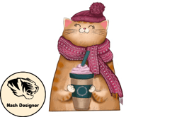 Baby Cat Drink Coffee PNG Design 41