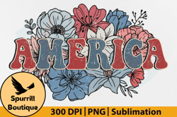 4th of July PNG, Retro America Flower Design 35