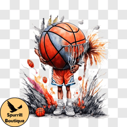 Basketball Player in Action with Fireworks PNG