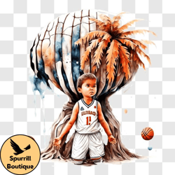 Young Boy on Island with Basketball PNG