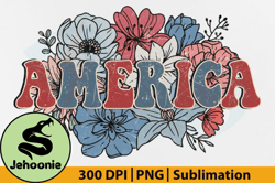 4th of July PNG, Retro America Flower Design 35