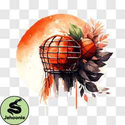 Basketball ball in an Orange Cage with Full Moon PNG