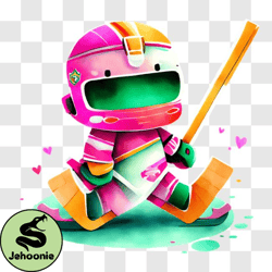 Colorful Cartoon Character Skating with Hockey Stick PNG
