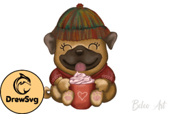 Baby Pug Drink Coffee PNG