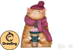 Baby Cat Drink Coffee PNG