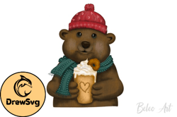 Cute Bear Drink Coffee PNG