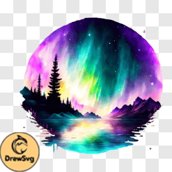 Stunning Picture of Aurora Borealis Reflection on calm Lake PNG Design 215