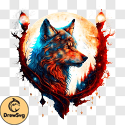 Mystical Wolf with Glowing Features Standing in Front of a Full Moon PNG Design 238