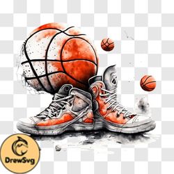 colorful basketball shoes and balls artwork png design 279