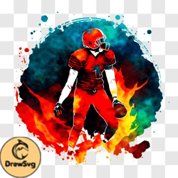 Football Player Holding a Football in Front of Splashes of Colorful Paint PNG Design 319