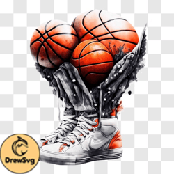 Basketball Sneakers Filled with Multiple Balls PNG