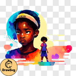 Encouraging Illustration of Young Black Girl and Basketball Player PNG