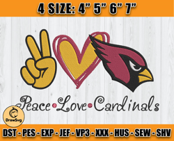 Cardinals Embroidery, Peace Love Cardinals, NFL Machine Embroidery Digital, 4 sizes Machine Emb Files -14 - Drew