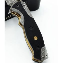 Custom Hand Made Damascus Steel Pocket Folding Knife, Tanto Folding Knife
